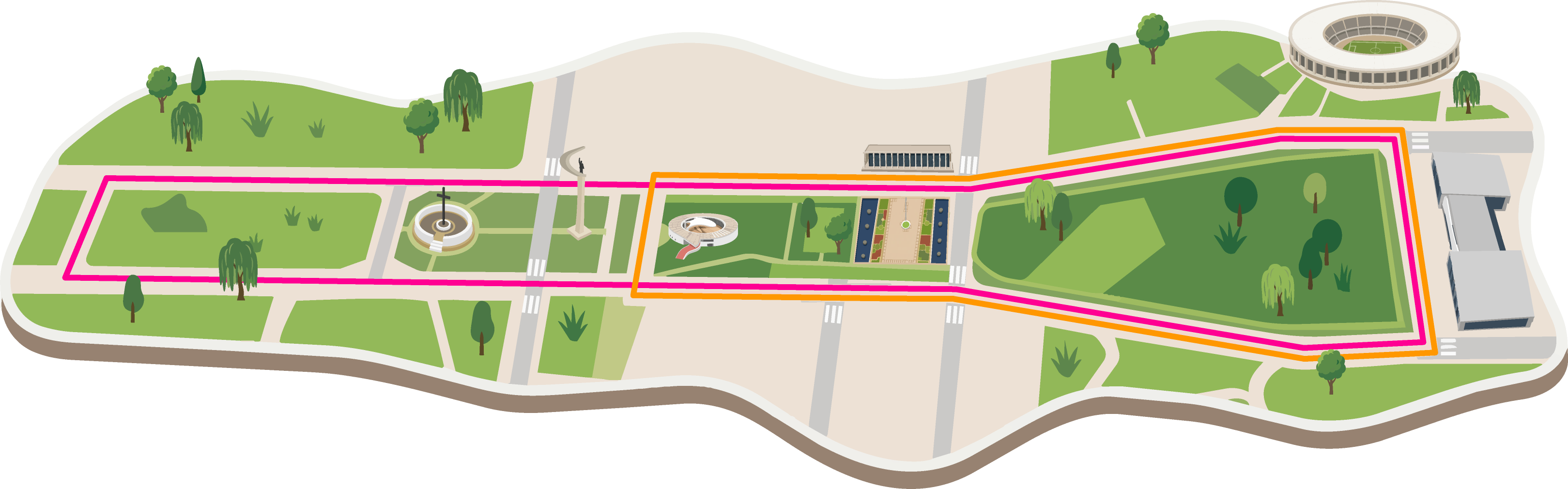 Mapa do percurso da Corrida Mulher, Não Se Cale — Praça do Buriti, Brasília